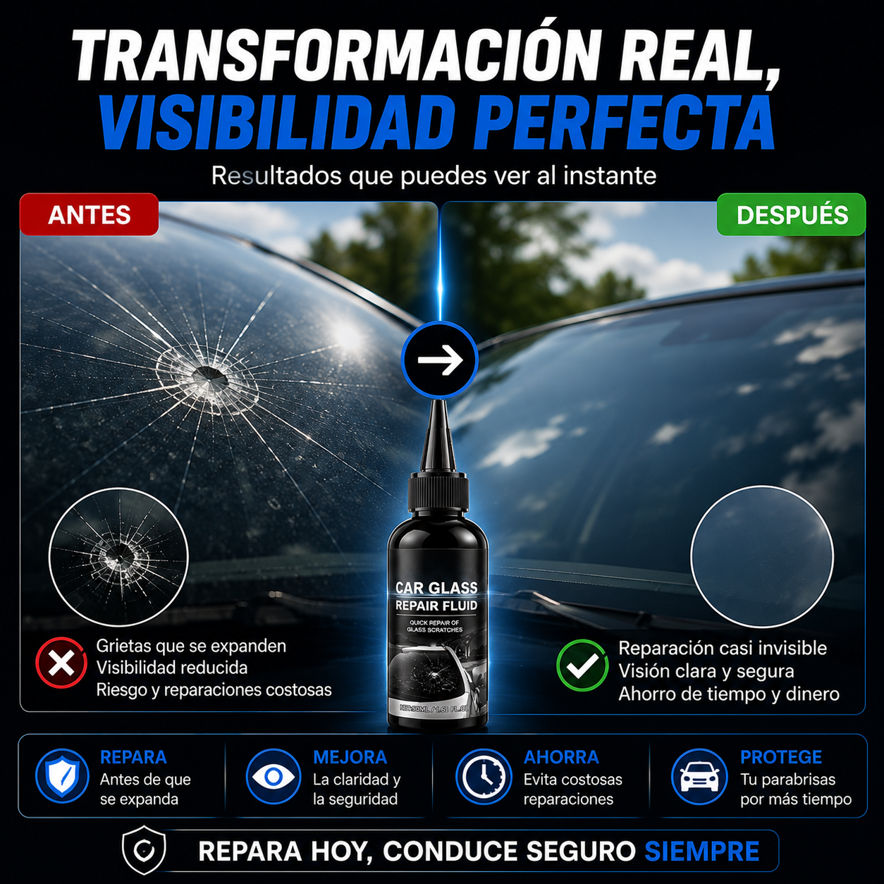 🚗 Car Glass Repair Kit – Reparación Profesional de Grietas y Parabrisas 💎