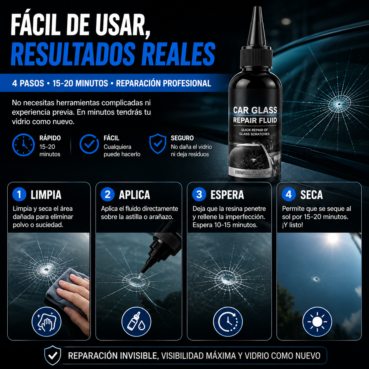 🚗  Car Glass Repair Kit – Reparación Profesional de Grietas y Parabrisas 💎