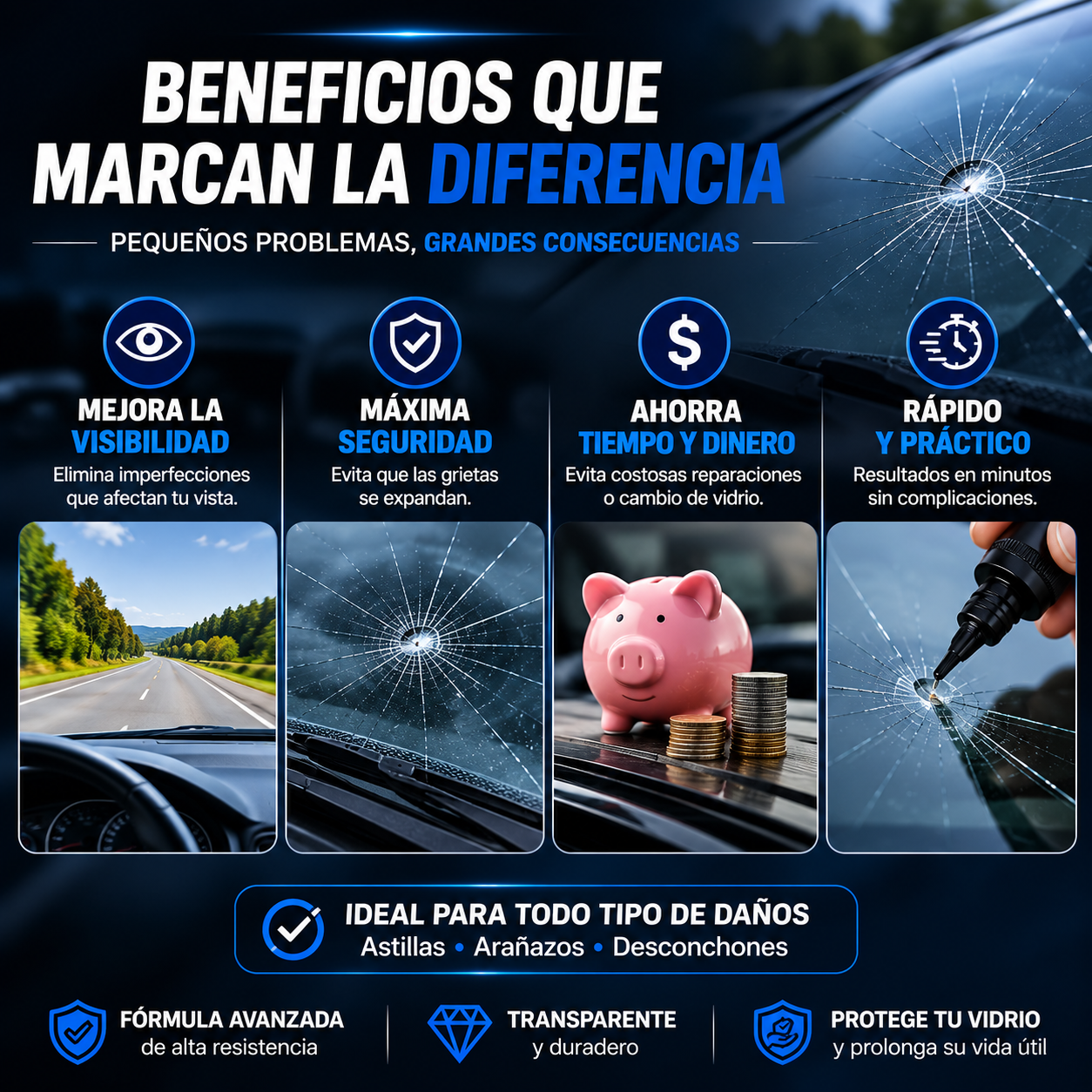 🚗  Car Glass Repair Kit – Reparación Profesional de Grietas y Parabrisas 💎