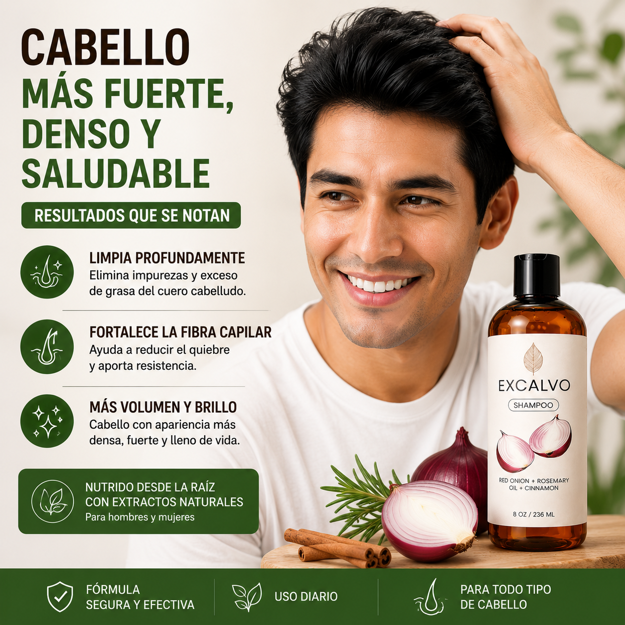 Shampoo Excalvo | Cabello Más Fuerte y con Apariencia Más Densa 🌿✨