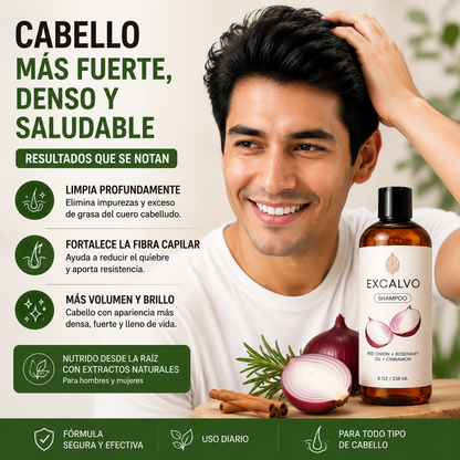 Shampoo Excalvo | Cabello Más Fuerte y con Apariencia Más Densa 🌿✨