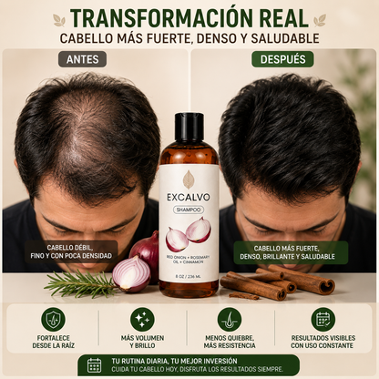 Shampoo Excalvo | Cabello Más Fuerte y con Apariencia Más Densa 🌿✨