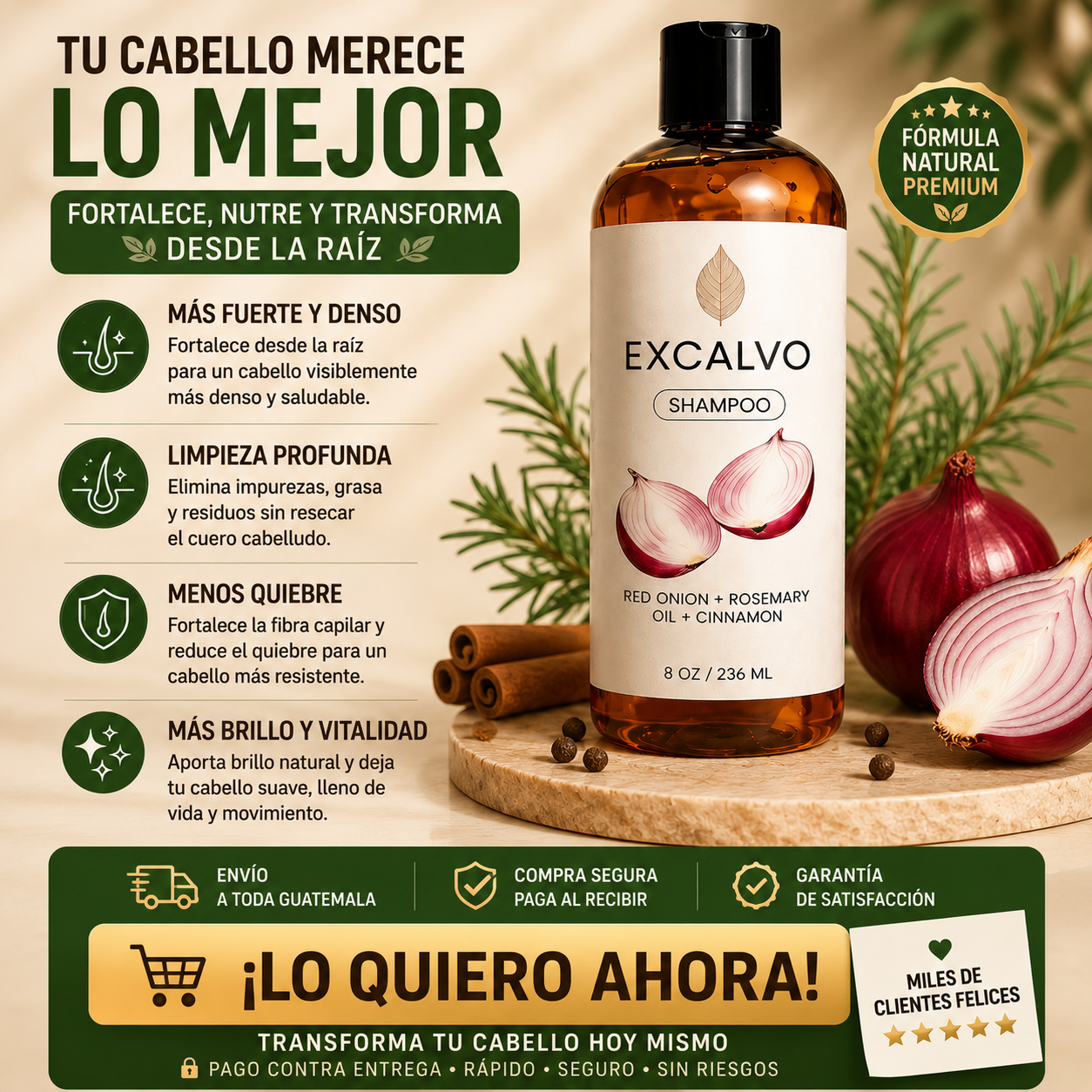 Shampoo Excalvo | Cabello Más Fuerte y con Apariencia Más Densa 🌿✨