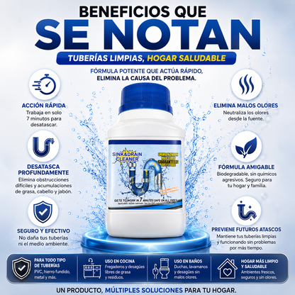 DESTAPADOR DE TUBERÍAS – Limpieza Profunda para Desagües 🚿✨